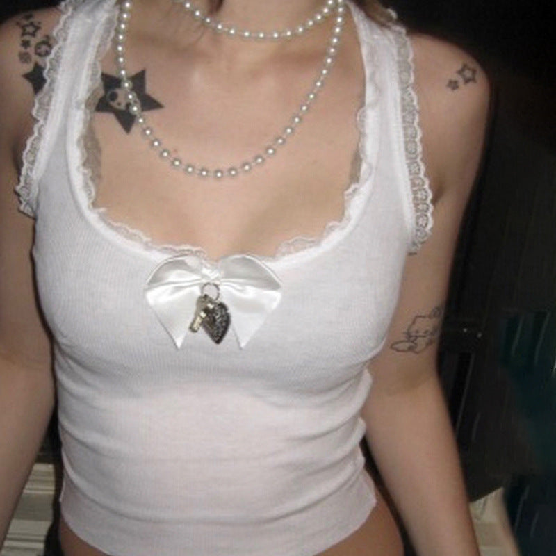 Women's Vintage Lace Bow Metal Vest