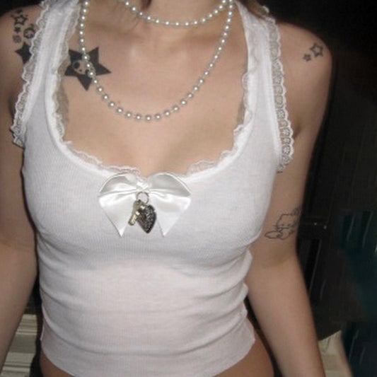 Women's Vintage Lace Bow Metal Vest