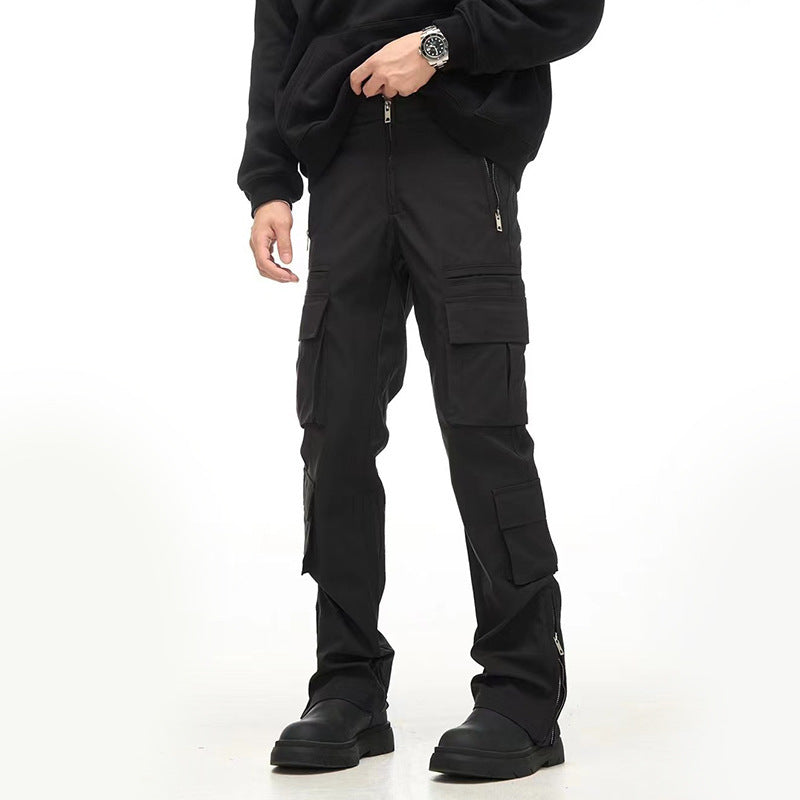 American Retro Multi-pocket Function Pants Wide Leg Black Cargo Pants