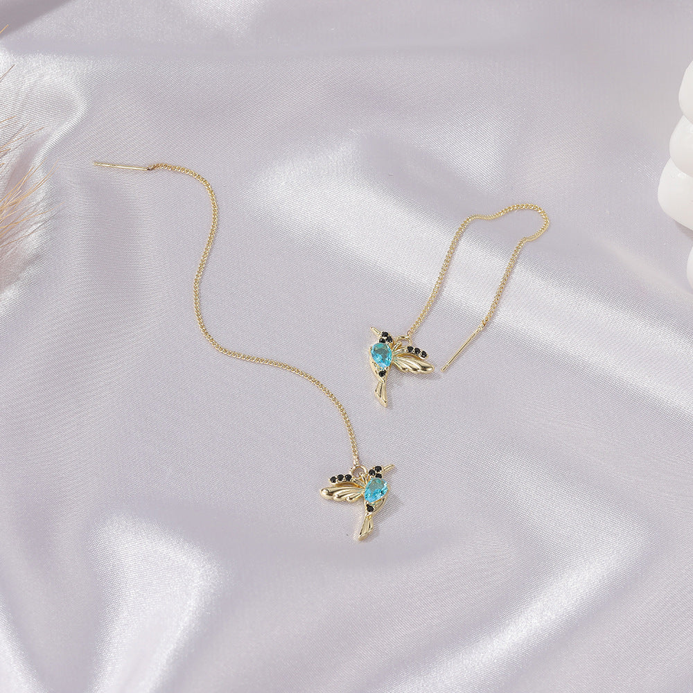 Fashion Jewelry New Unique Little Bird Drop Long Hanging Hummingbird Earrings