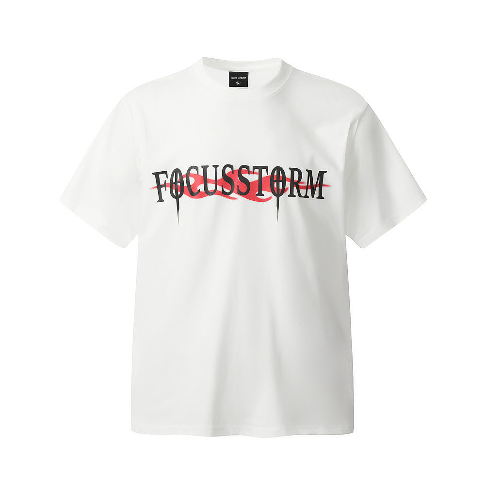 Fashion Abstract Flame Letter Short Sleeve Men
