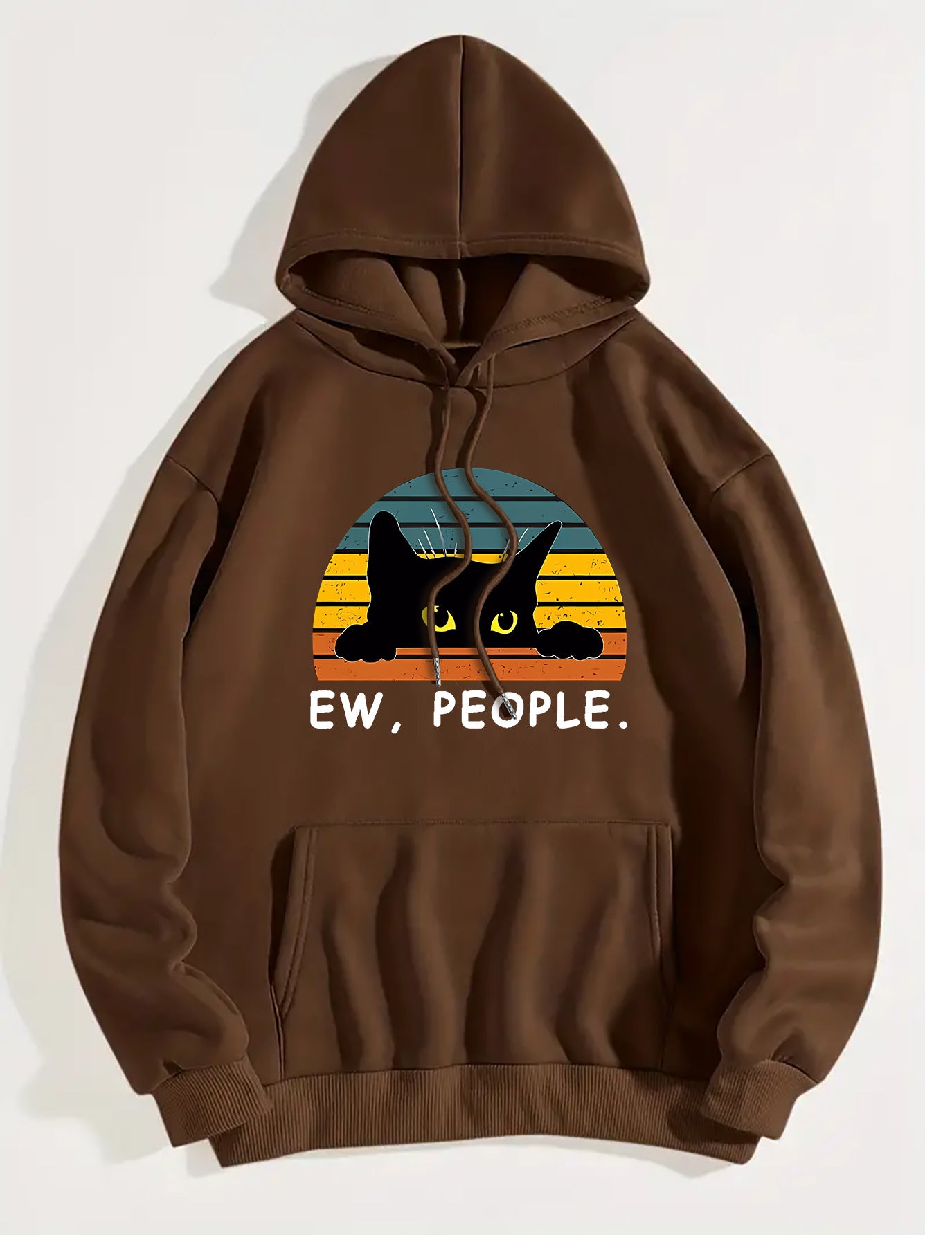 Sweater Cat Printing Drawstring Printed Hooded
