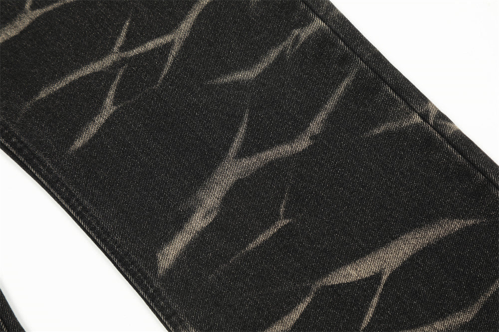 Tie-dyed Water Ripple Denim Trousers For Men