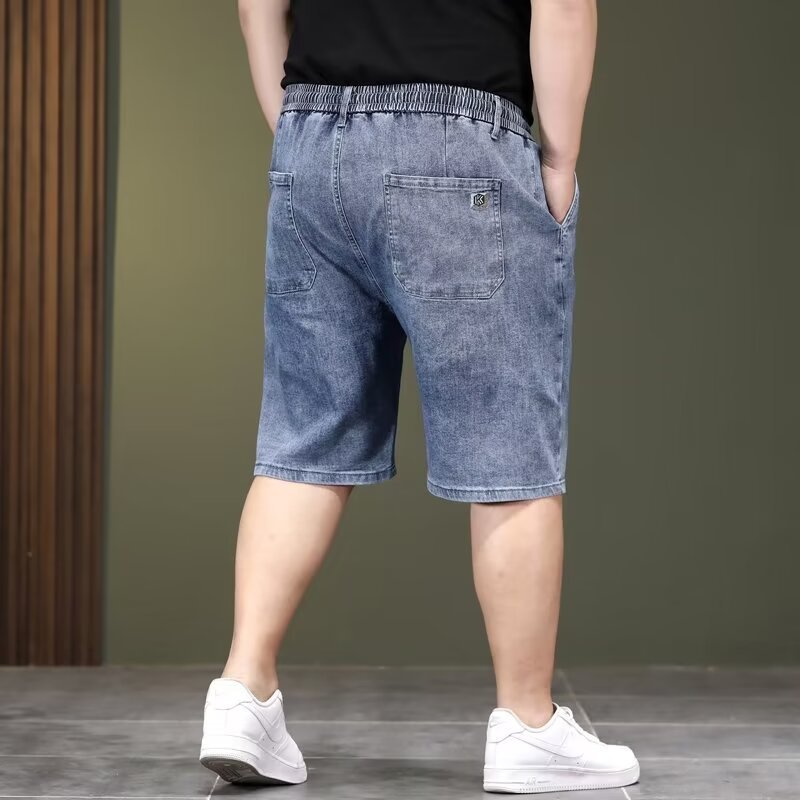 Summer Thin Plus Size Elastic Waist Denim Shorts Men