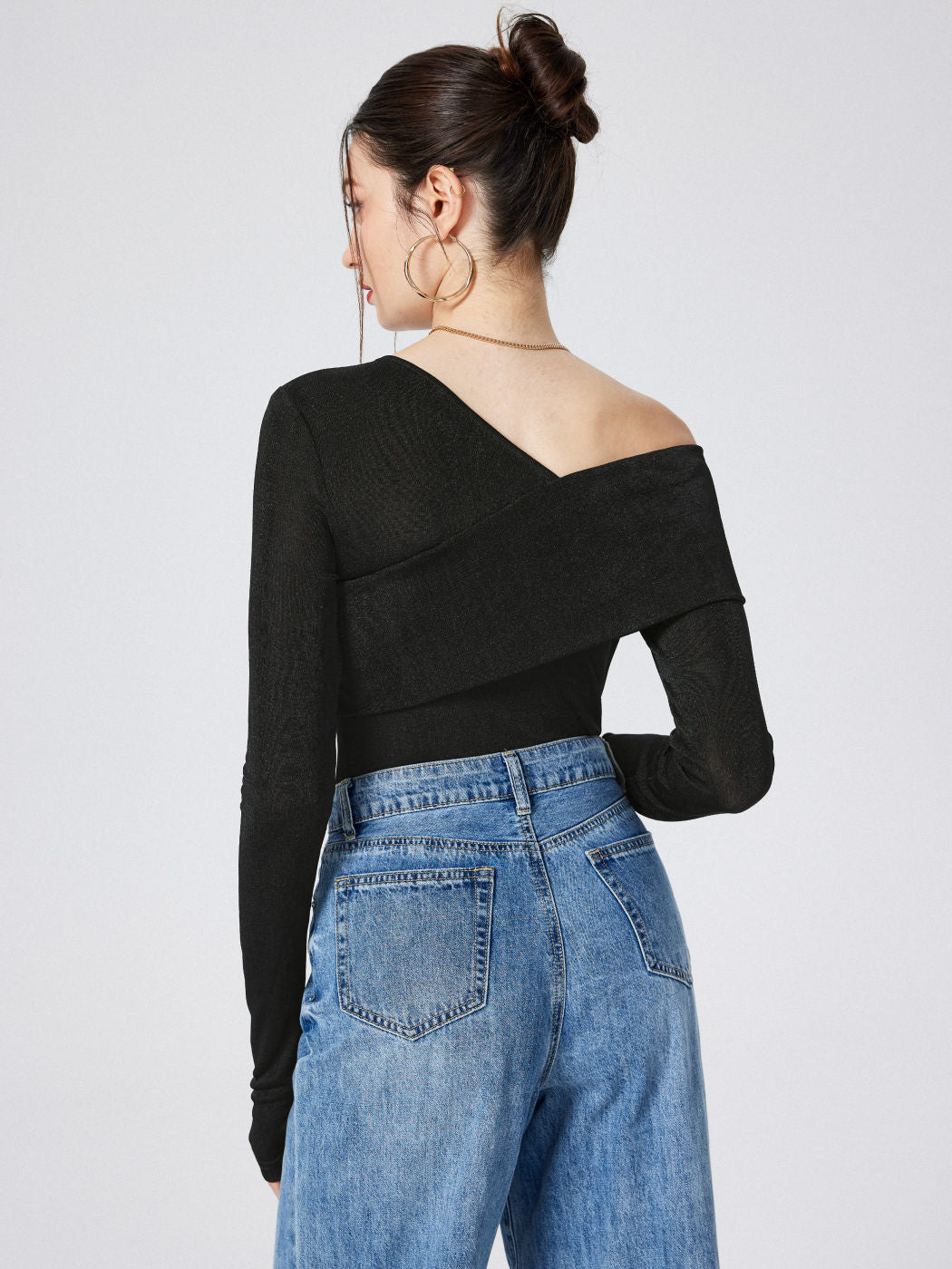 Women's Sexy Slim -body Exposed Long -sleeved Long -sleeved Cross Wrap V -neck Tattoo Knitted Jacket