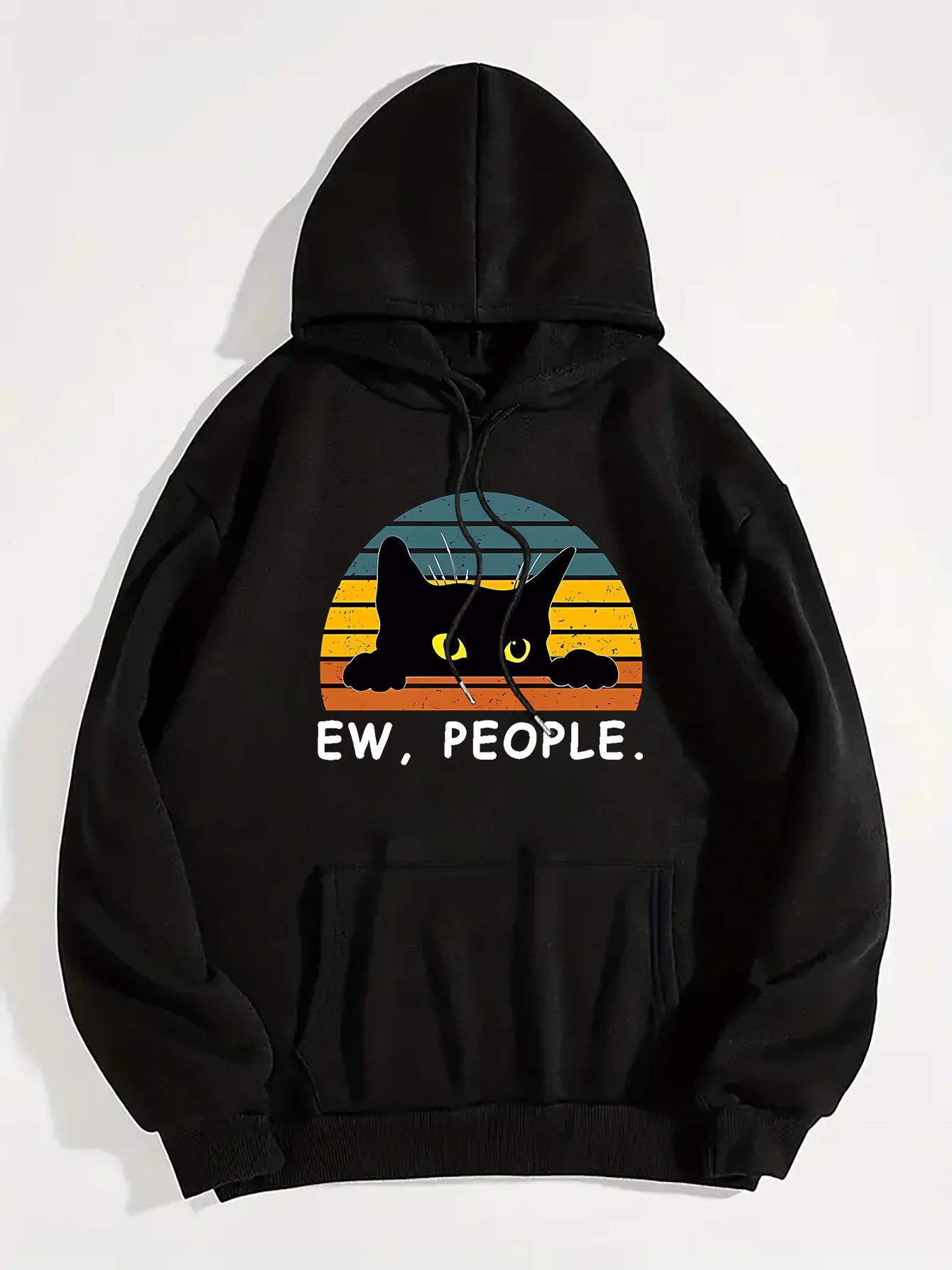 Sweater Cat Printing Drawstring Printed Hooded