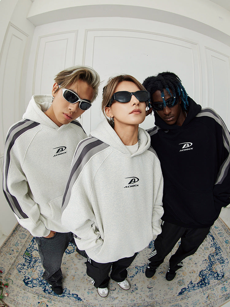 Ins American Stitching Thickening Hooded Autumn Winter Sweater