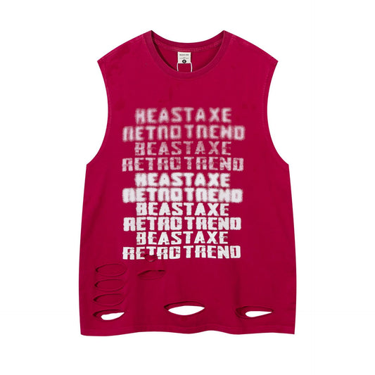 Ripped Letter-printing Loose Vest For Men