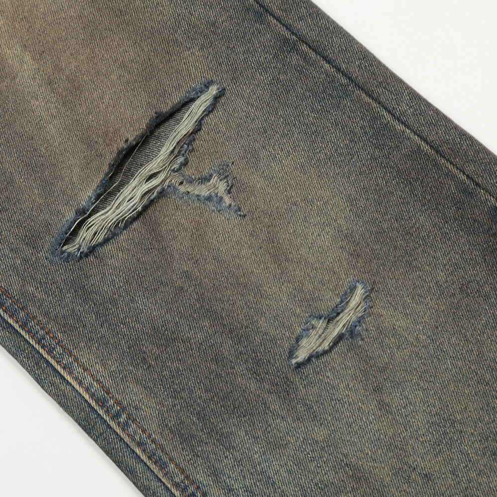 Fashion Holes Dirty Denim Trousers For Men