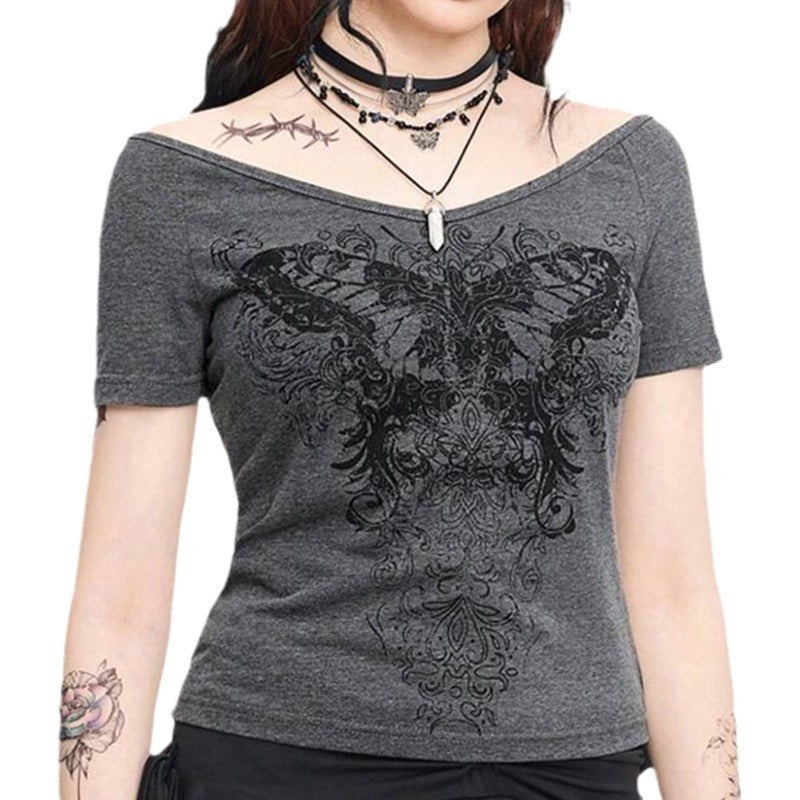 Casual Gray Short Sleeve T-shirt Top Tide