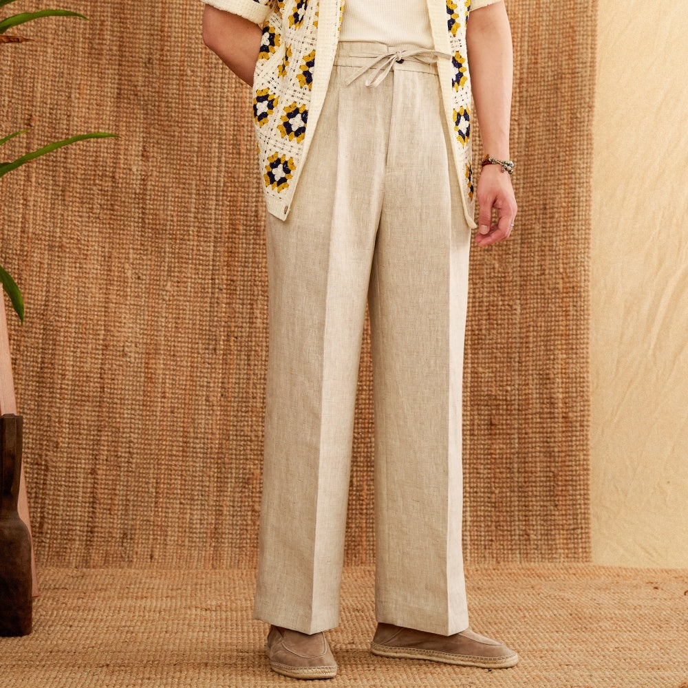 Linen Loose High Waist Lace Trousers With An Elasticated Waist Casual Pants