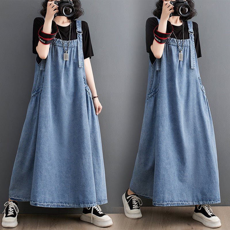 Strap Long Loose Slim Denim Strap Skirt