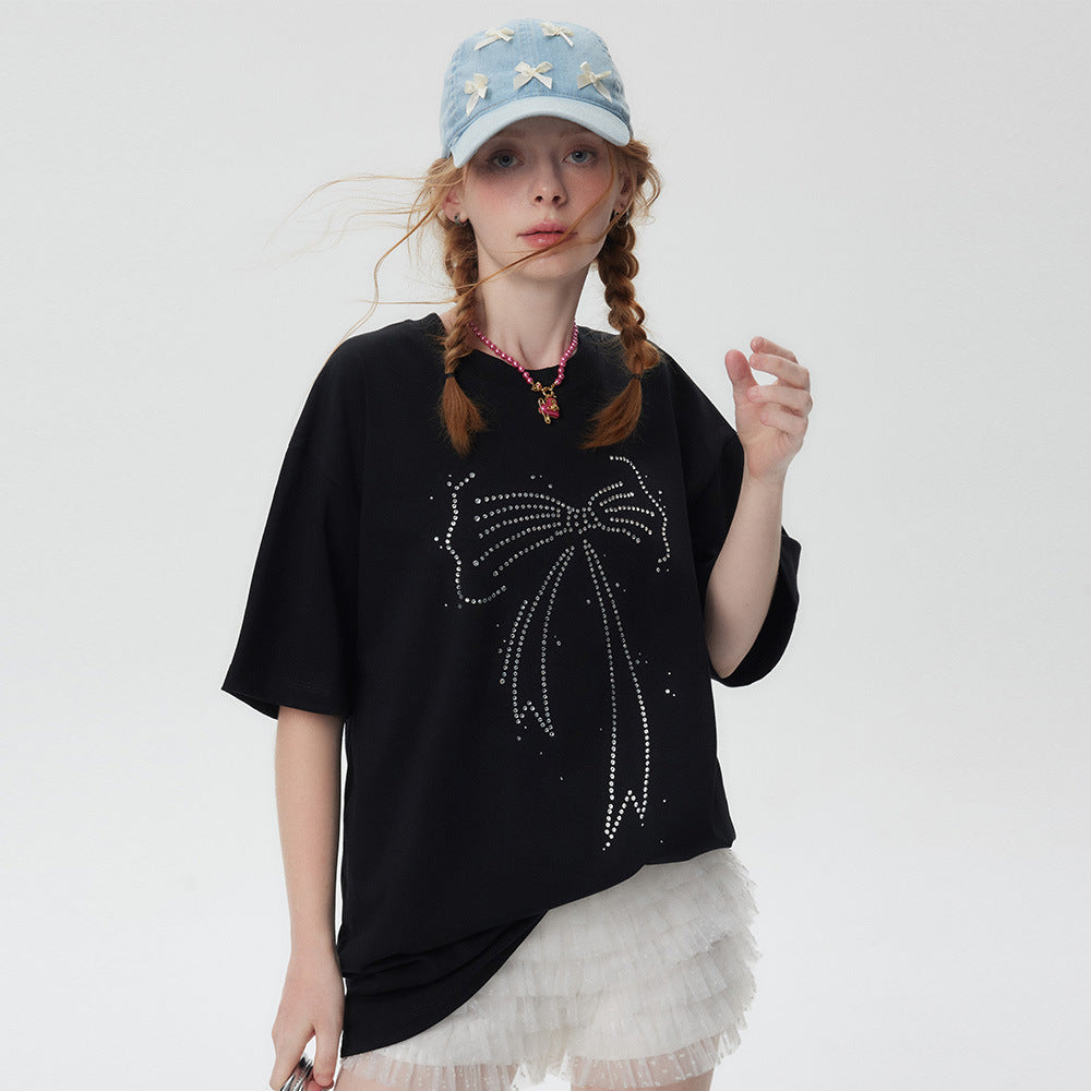 Men's Bow Rhinestone Short Sleeve Top