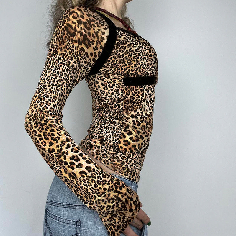 American Hot Girl Sexy Leopard Print Chest-flattering Top For Women