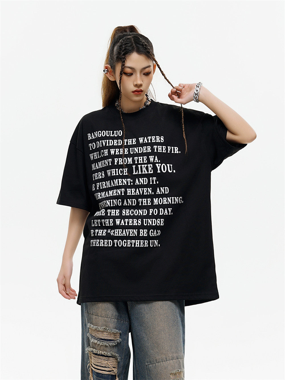 Fashion Round Neck Loose Half Sleeve Shirt