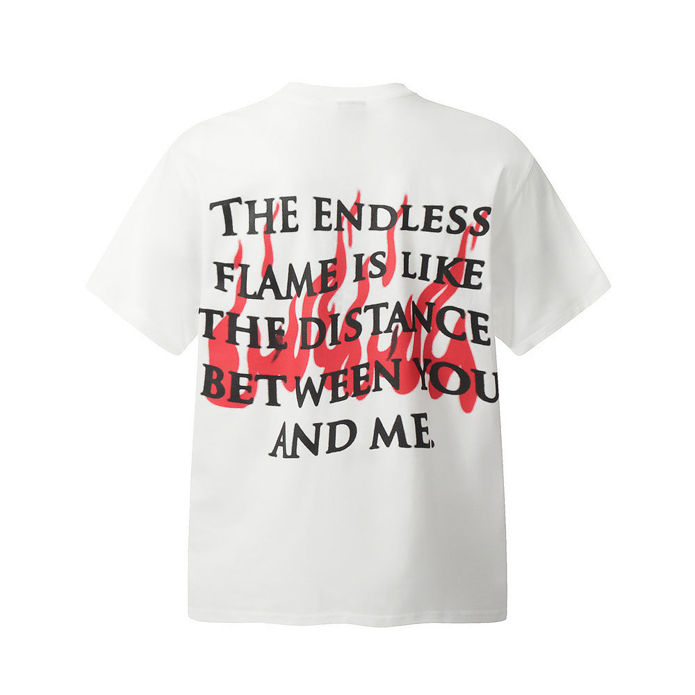 Fashion Abstract Flame Letter Short Sleeve Men
