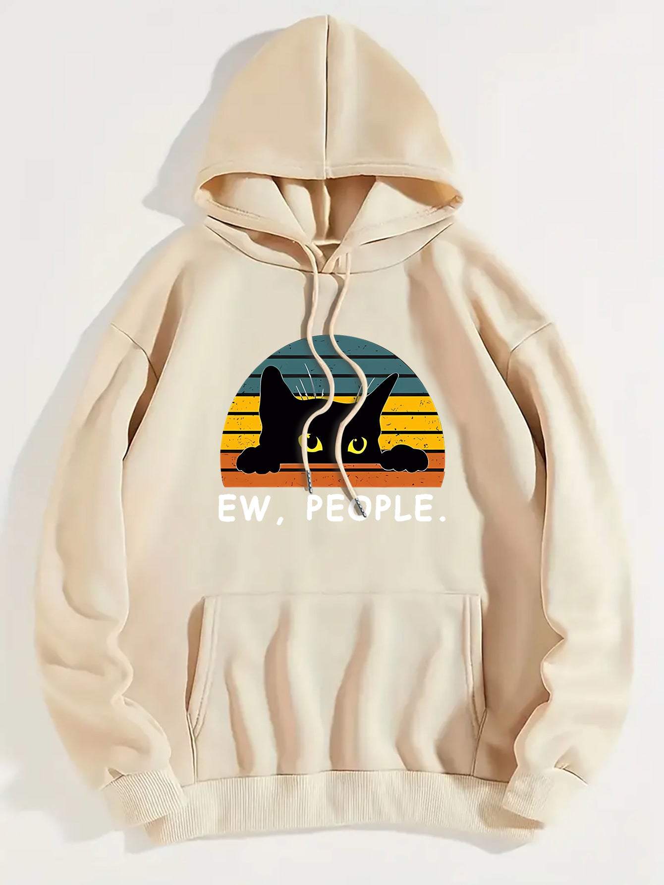 Sweater Cat Printing Drawstring Printed Hooded