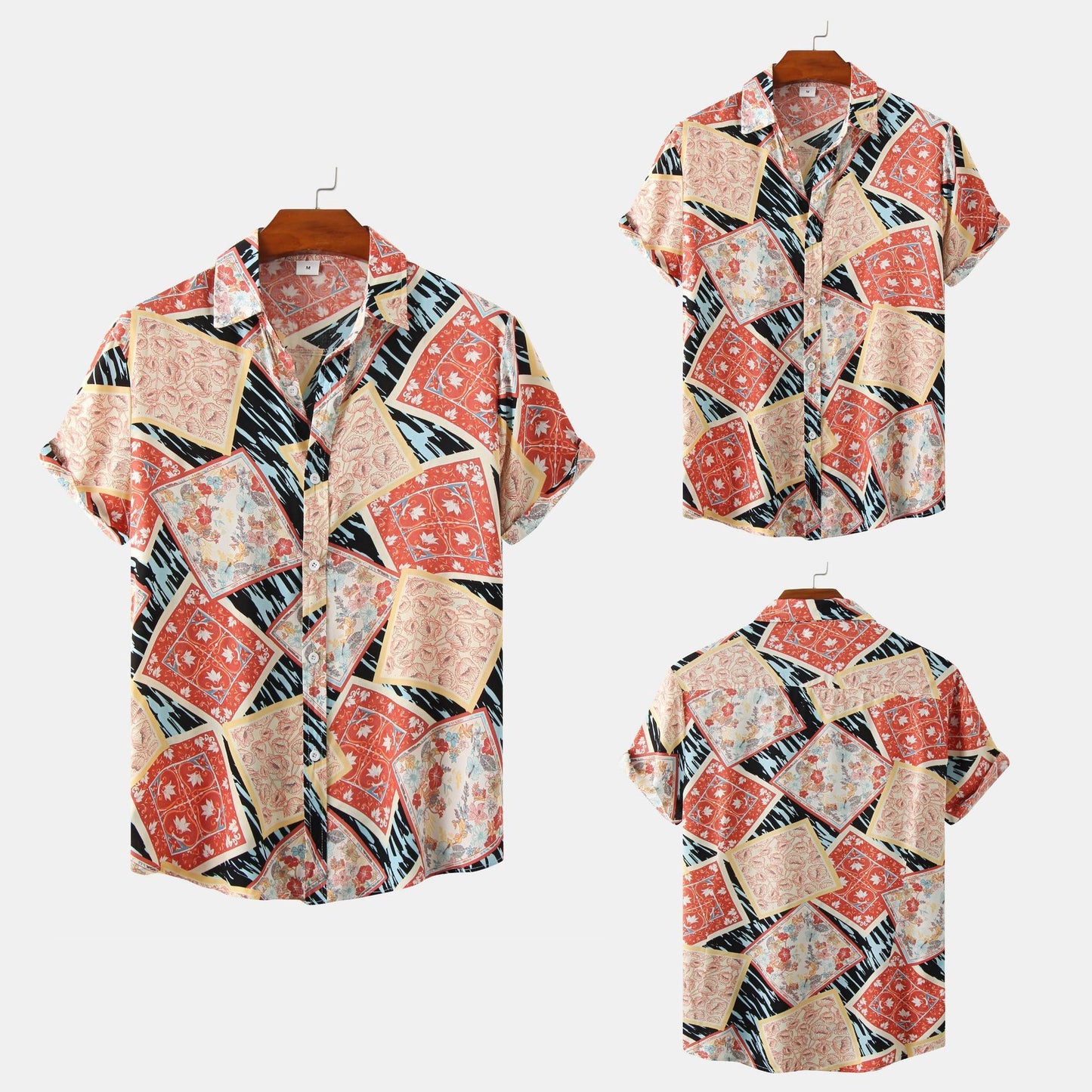 European And American Floral Men's Short-sleeved Shirt