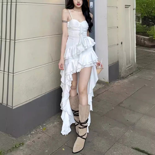 Pure Desire Vacation Style Ruffled Design Sling Dress