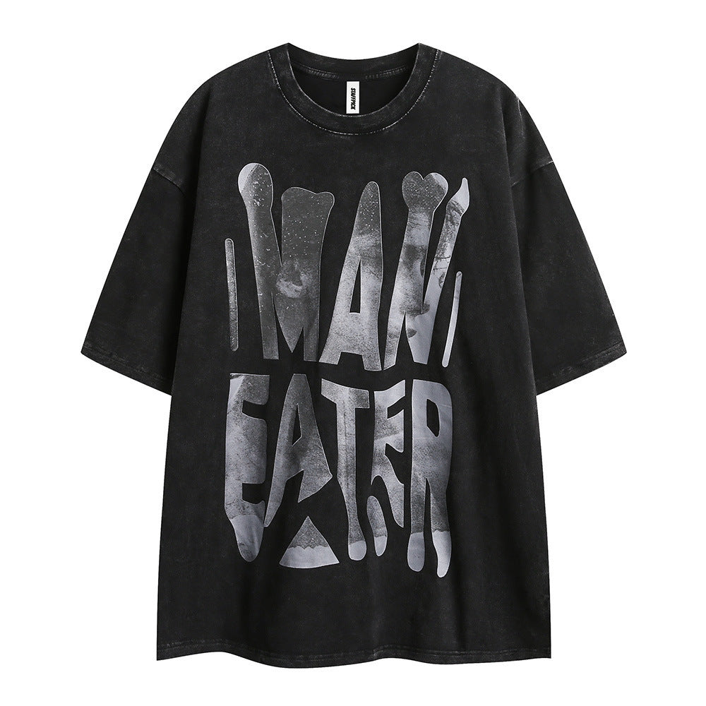 Dark Style Distressed Letter Print Short-sleeve Men