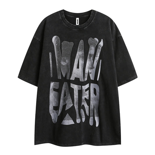 Dark Style Distressed Letter Print Short-sleeve Men