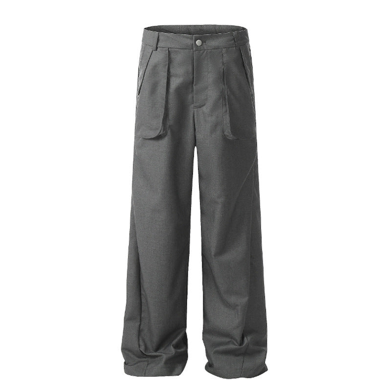 Gray Leisure Cargo Suit Pants Men's Summer Three-dimensional Pocket