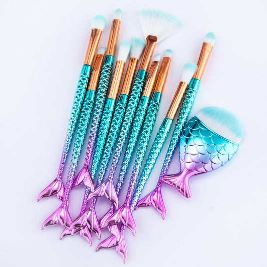 11pcs Makeup Brushes Kit New Mermaid Foundation Eyebrow Eyeliner Cosmetic Makeup Brushes