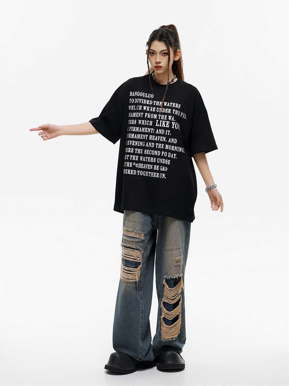 Fashion Round Neck Loose Half Sleeve Shirt