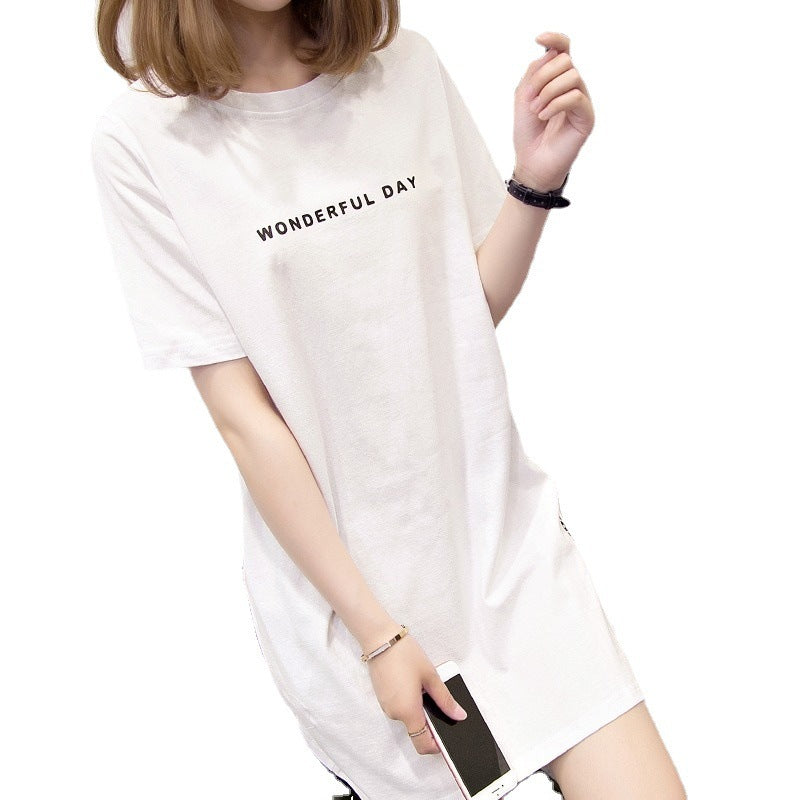 Women's Mid-length T-shirt With Short Sleeves