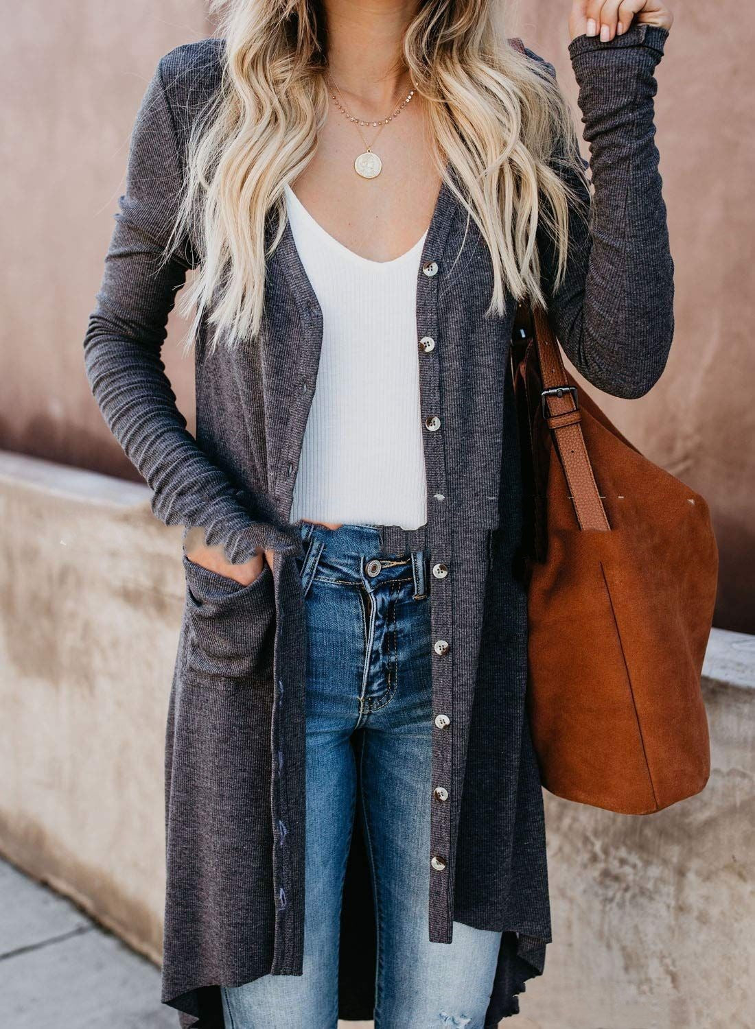 Women's long sleeve button knit cardigan