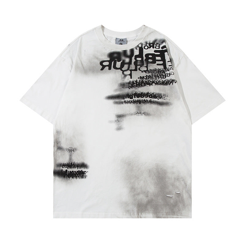 Fashion Spray Painting Dirty Ripped Men's Top