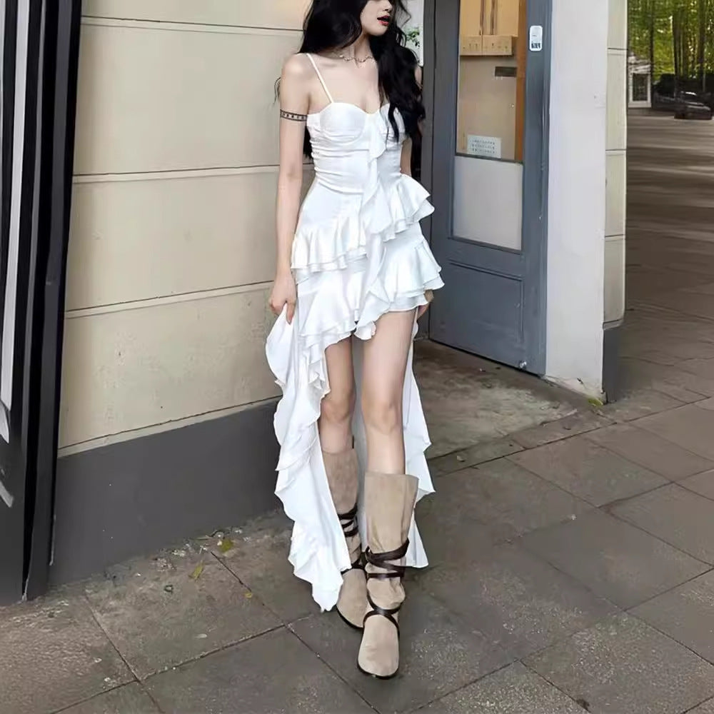 Pure Desire Vacation Style Ruffled Design Sling Dress