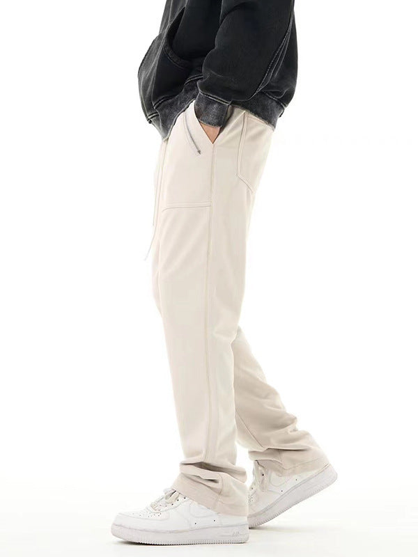 American-style Vintage Zipper Pocket Drawstring Sweatpants