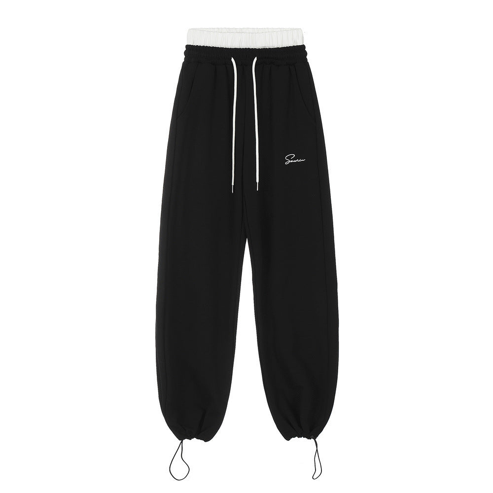 Color Matching Elastic Waist Casual Trousers For Men