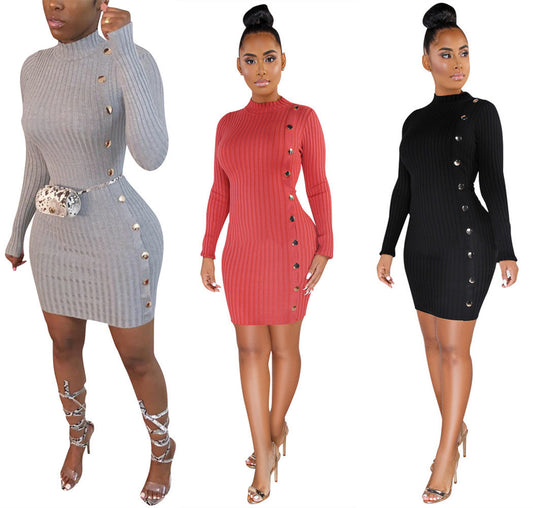 Slim personality single-breasted asymmetric dress