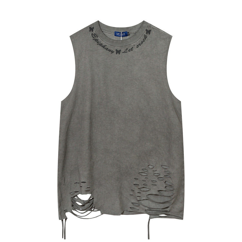 Butterfly Make Old Ripped Loose Vest For Men