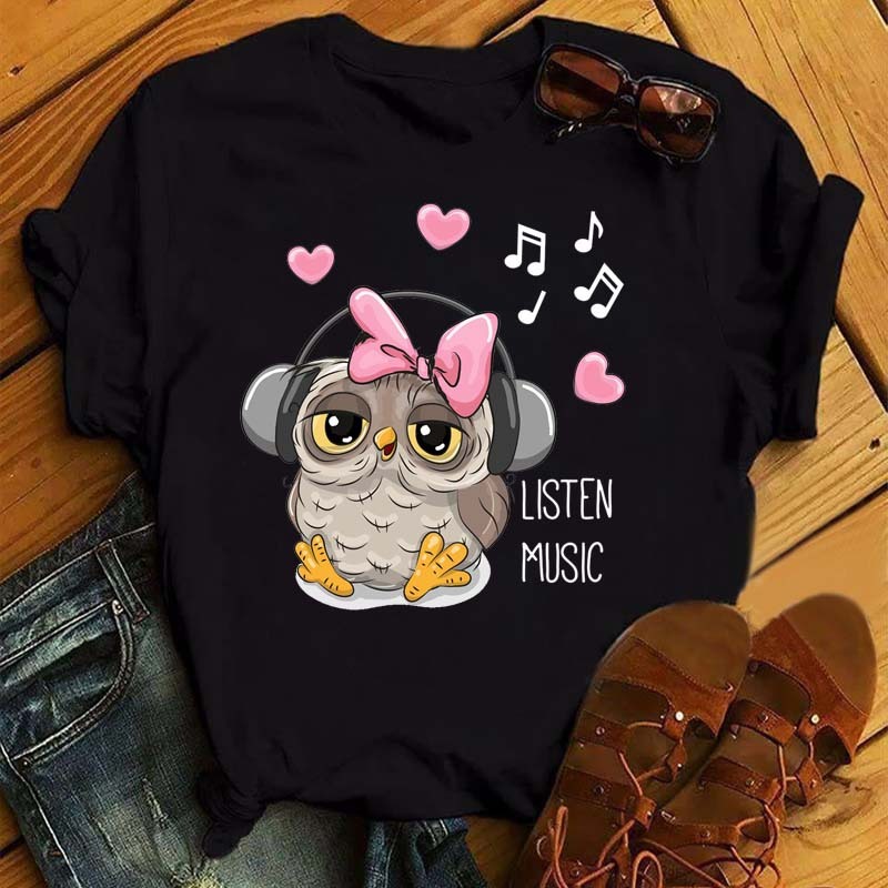 Women's Owl Print Casual Short-sleeved T-shirt