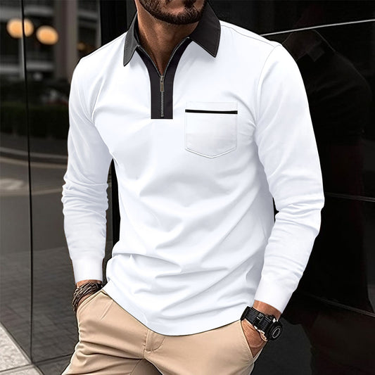 Autumn Mens Long Sleeve Zipper Polo Shirt