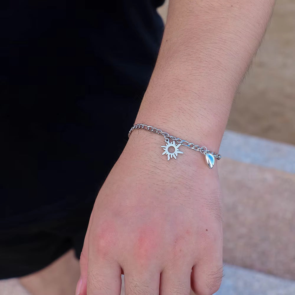 2Pcs Sun Moon Charm Magnet Attraction Stainless Steel Bracelets