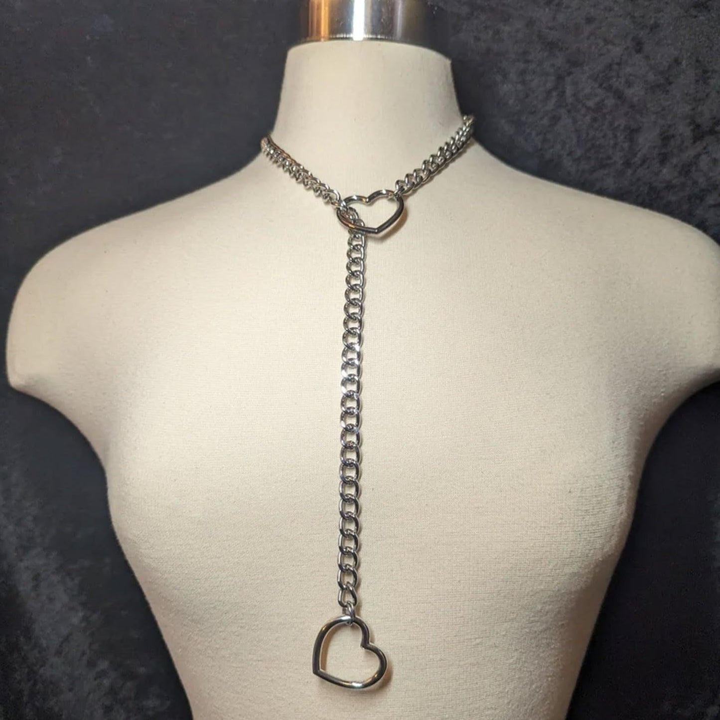 Stainless Steel Lariat Heart Necklace Personality Heavy Ring Cuban Long Chain Punk Rock Slipchain Choker Collar
