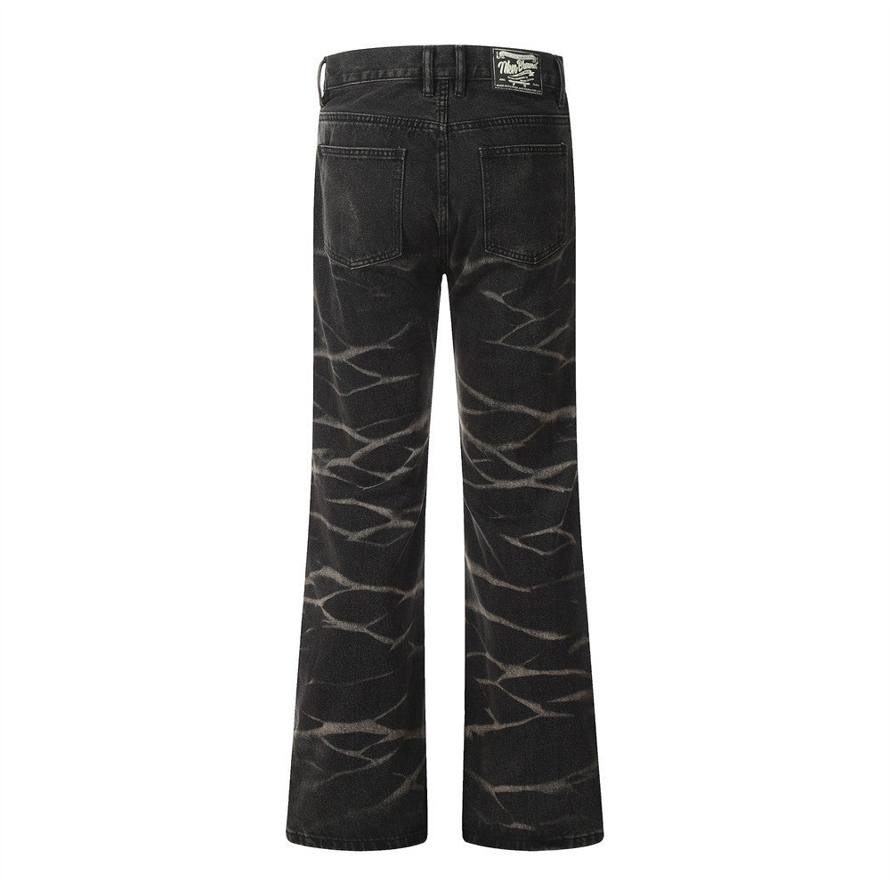 Tie-dyed Water Ripple Denim Trousers For Men