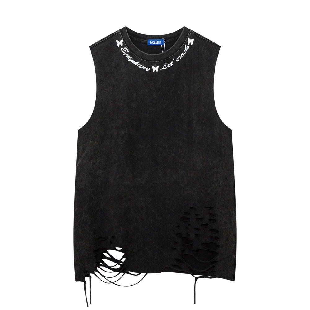 Butterfly Make Old Ripped Loose Vest For Men