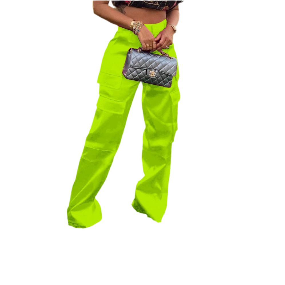 Fashion Casual Zipper Solid Color Multi-pocket Straight-leg Pants