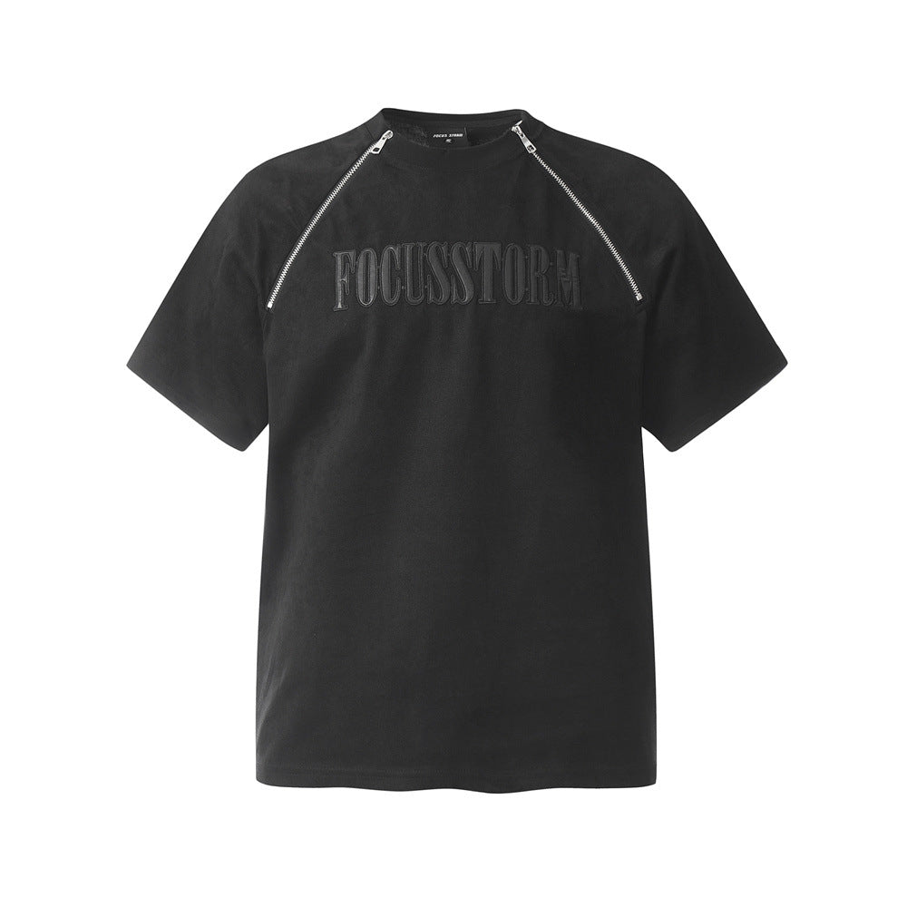 Men's Letter Leather Embroidered Short-sleeved T-shirt