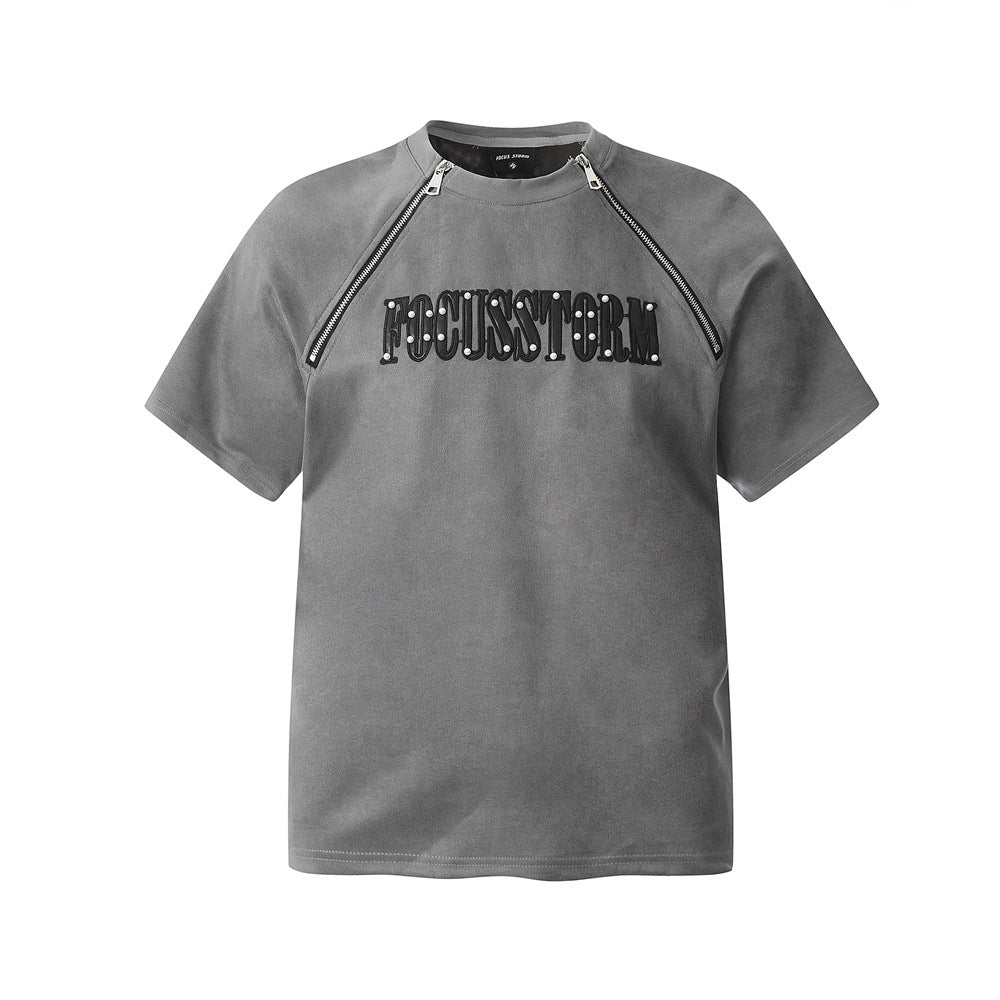 Men's Letter Leather Embroidered Short-sleeved T-shirt