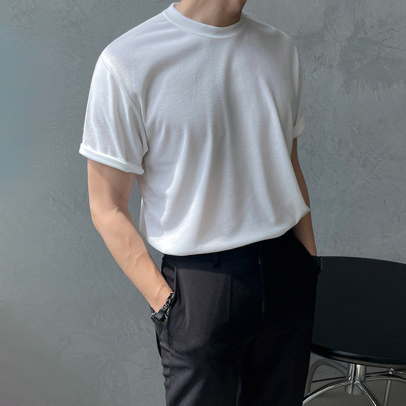 Trendy Round Neck Cotton Casual All-match Solid Color Half Sleeve T-shirt Undershirt