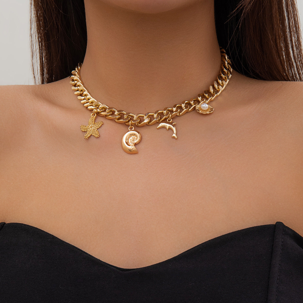 Creative Boho Conch Dolphin Starfish Pendant Choker Necklace And Bracelets