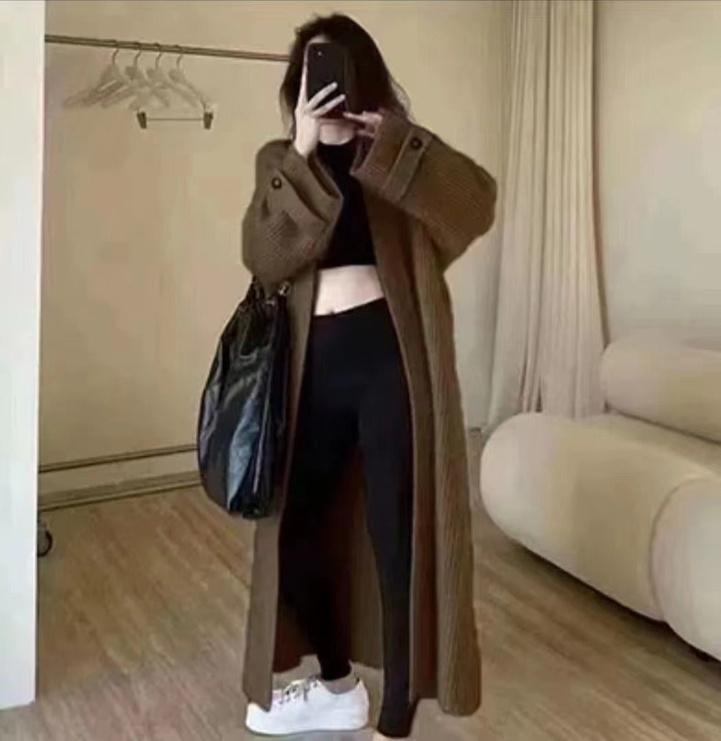 Korean Style High Sense Long Sweater Coat Mid-length