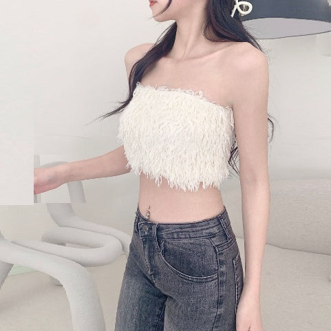 New Feather Tassel Tube Top Vest Internet Famous Sexy Word