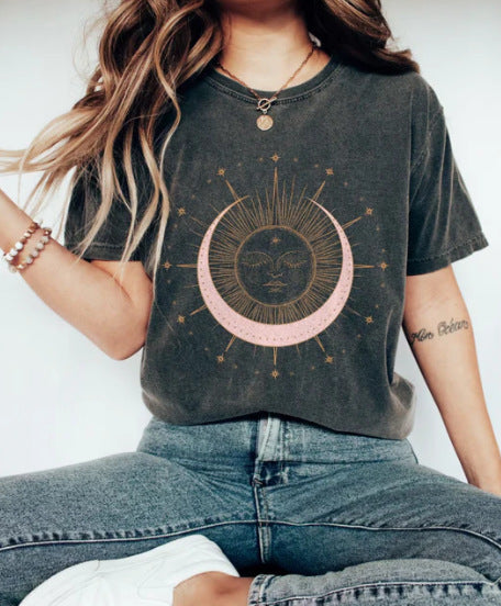 Women's T-shirt Green Blue Pink Printed Short Sleeve Casual Weekend Basic V-neck